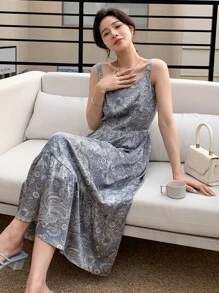 DAZY Paisley Print Ruffle Hem Cami Dress Sundress - Grey - View 6