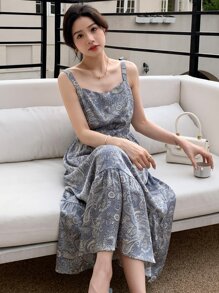 DAZY Paisley Print Ruffle Hem Cami Dress Sundress - Grey - View 7