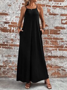 SHEIN LUNE Đầm màu trơn Giải trí - màu đen - Xem 4