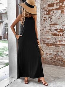 SHEIN LUNE Đầm màu trơn Giải trí - màu đen - Xem 1