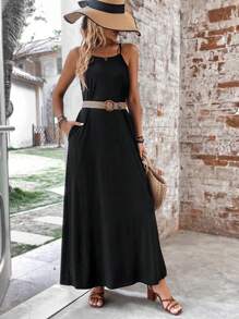 SHEIN LUNE Đầm màu trơn Giải trí - màu đen - Xem 6