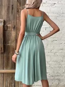 SHEIN Frenchy Vestido de tirantes unicolor con cinturón - verde menta - Ver 3