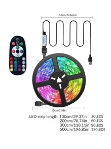 1pc 30/60/90/150 LED 1/2/3/5m LED Strip Light, Remote Control Light Strip For Home Decor - Multicolor - View 4
