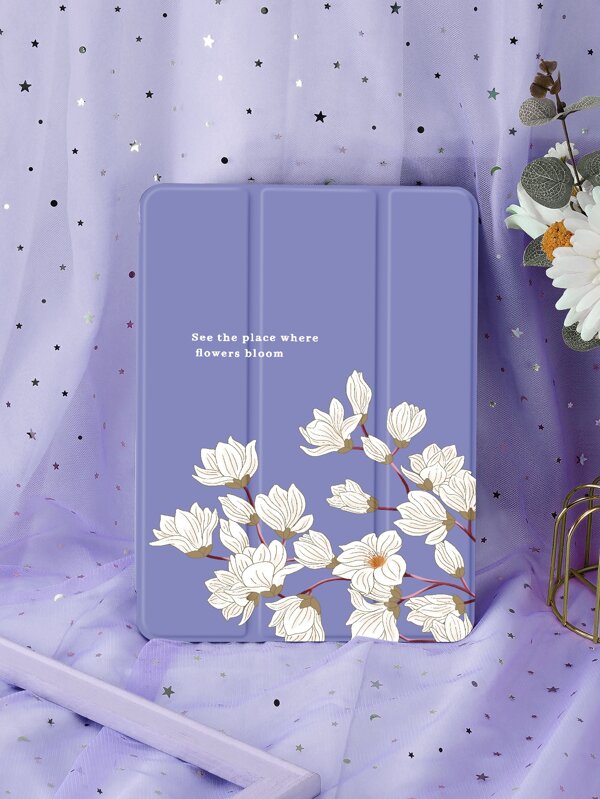 Foldable Floral Print PU Case Compatible With iPad