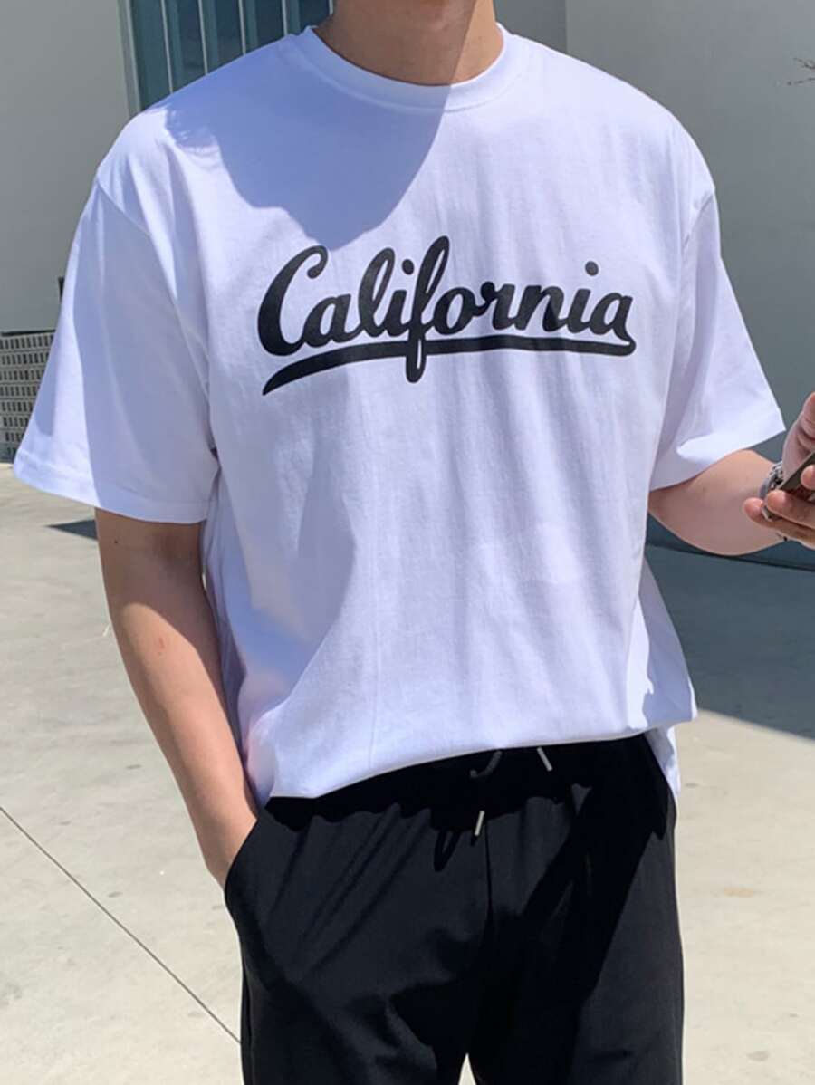 DAZY Men Letter Graphic Drop Shoulder Tee - White - View 1