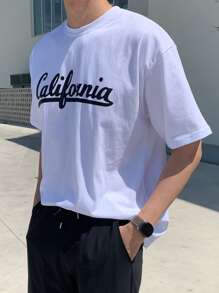 DAZY Men Letter Graphic Drop Shoulder Tee - White - View 2