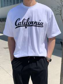 DAZY Men Letter Graphic Drop Shoulder Tee - White - View 4