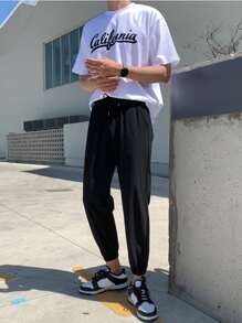 DAZY Men Letter Graphic Drop Shoulder Tee - White - View 6