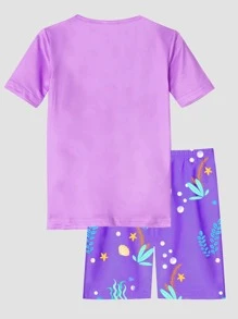 女孩美人魚圖案緊身睡衣套裝 - 彩色 - 查看 2