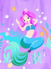 女孩美人魚圖案緊身睡衣套裝 - 彩色 - 查看 3