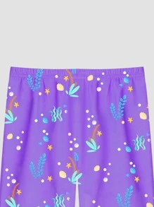 女孩美人魚圖案緊身睡衣套裝 - 彩色 - 查看 4