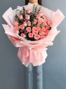 10pcs Pink Water Proof Gift Wrapping Clothes, Romantic Flower Packaging Fabric For Party - Pink - View 1