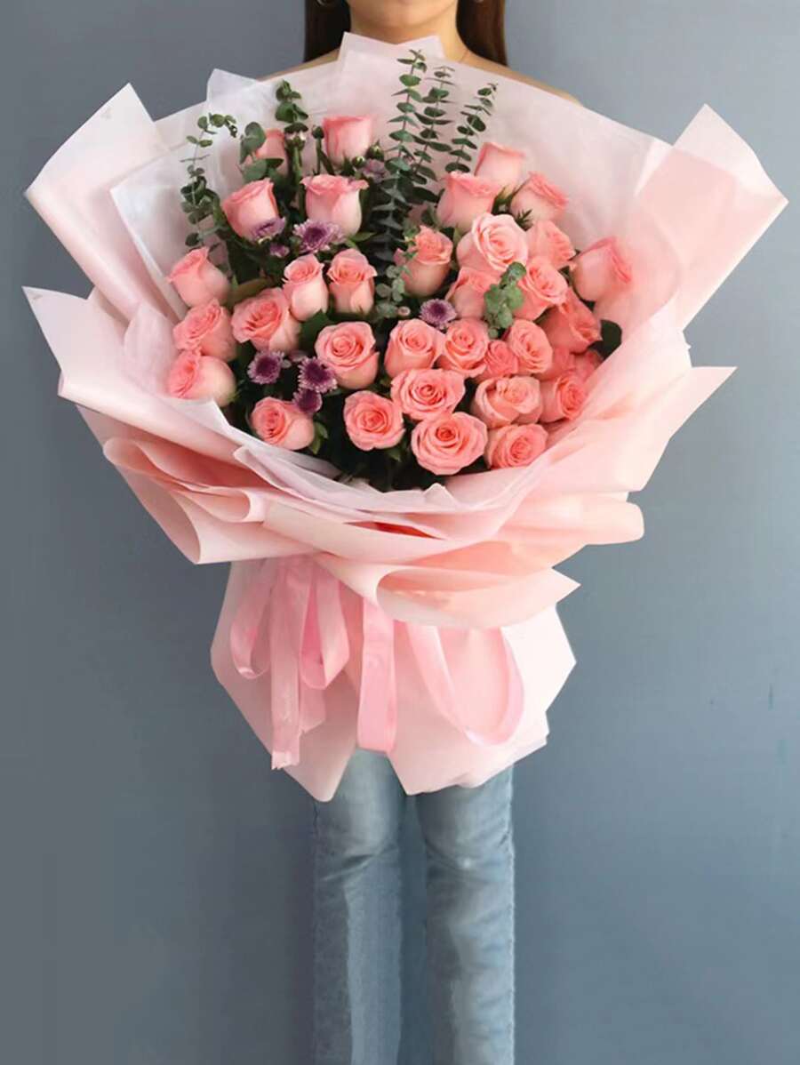 10pcs Pink Water Proof Gift Wrapping Clothes, Romantic Flower Packaging Fabric For Party - Pink - View 1