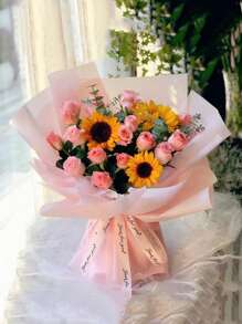 10pcs Pink Water Proof Gift Wrapping Clothes, Romantic Flower Packaging Fabric For Party - Pink - View 4