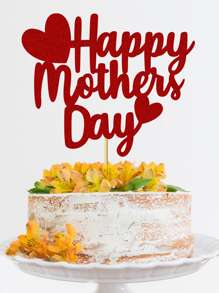 1 pieza de adorno de pastel de papel, diseño de eslogan moderno decoración superior de pastel para el día de la madre - Rojo - Ver 1