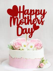 1 pieza de adorno de pastel de papel, diseño de eslogan moderno decoración superior de pastel para el día de la madre - Rojo - Ver 4