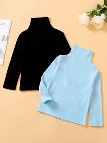 Toddler Boys 2pcs Solid High Neck Tee - Multicolor - View 1