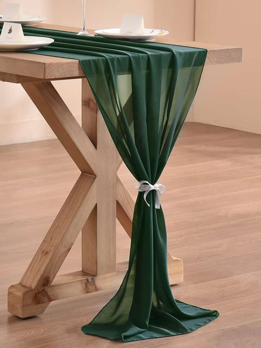 1pc Solid Color Table Runner, Minimalist Polyester Table Runner For Home - Green - View 1