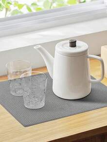 1pc Solid Color Absorbent Dish Drying Mat, Polyester Dish Placement For Kitchen - Grey - View 6