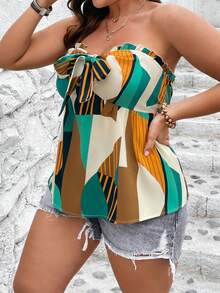 SHEIN LUNE Top bandeau con estampado geométrico con nudo delantero - Multicolor - Ver 3