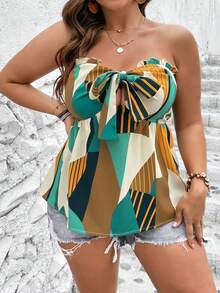 SHEIN LUNE Top bandeau con estampado geométrico con nudo delantero - Multicolor - Ver 5