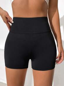 SHEIN EZwear Quần tất nữ Cắt ra màu trơn Giải trí - màu đen - Xem 3