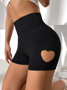 SHEIN EZwear Quần tất nữ Cắt ra màu trơn Giải trí - màu đen - Xem 4