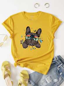 SHEIN Essnce Dog Print Tee - Yellow - View 1