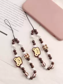 1pc Cartoon Bear Trang trí dây buộc điện thoại đính cườm - Cà phê nâu - Xem 1