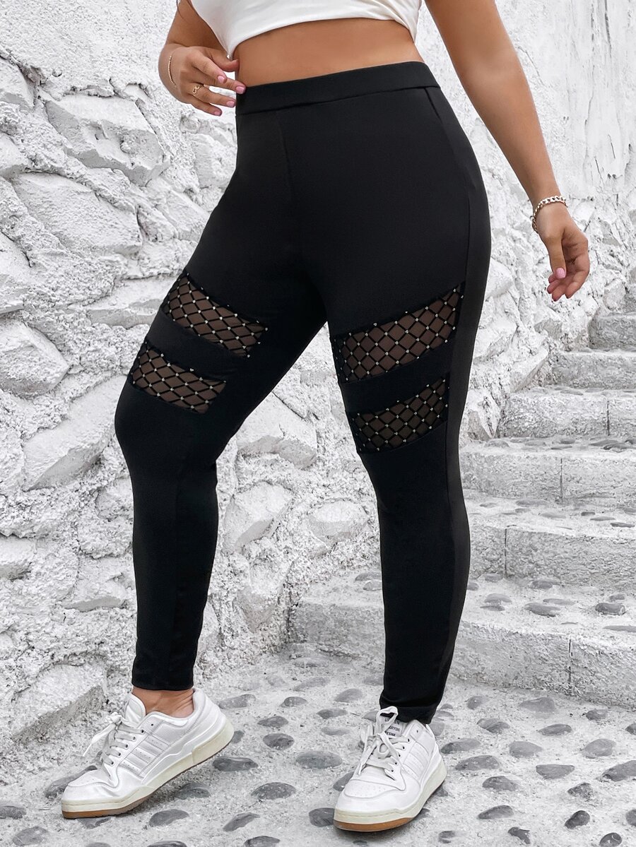 SHEIN Holidaya Leggings de malla en contraste - Negro - Ver 1