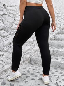 SHEIN Holidaya Leggings de malla en contraste - Negro - Ver 2