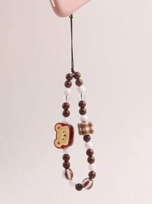 1pc Cartoon Bear Trang trí dây buộc điện thoại đính cườm - Cà phê nâu - Xem 2