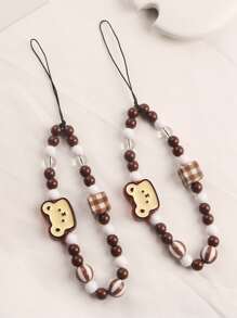 1pc Cartoon Bear Trang trí dây buộc điện thoại đính cườm - Cà phê nâu - Xem 3