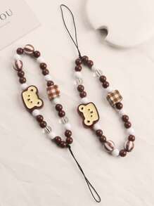 1pc Cartoon Bear Trang trí dây buộc điện thoại đính cườm - Cà phê nâu - Xem 4