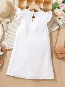 Trang phục thường ngày phong cách đường phố màu trắng trơn cho cô gái trẻ với cổ tròn và tay áo xếp nếp cho mùa hè - trắng - Xem 2