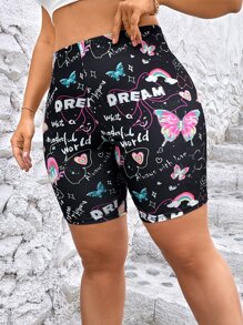 Flirla Plus Heart & Slogan Graphic Cycling Shorts - Black - View 3