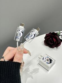 3 piezas con estampado de pescado transparente Protector de cable de dato & Cabeza de carga Funda Set - Multicolor - Ver 4