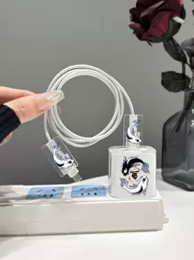 3 piezas con estampado de pescado transparente Protector de cable de dato & Cabeza de carga Funda Set - Multicolor - Ver 5