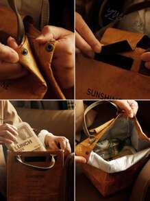 1pc Insulated Lunch Bag/1pc Japanese Style Bamboo Bento Box/1pc Lunch Bag With Bento Box - Yellow - View 6