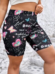 Flirla Plus Heart & Slogan Graphic Cycling Shorts - Black - View 5
