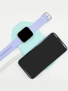 2 In 1 Silicone Wireless Charger Case Compatible With iPhone & Apple Watch - Blue - View 1