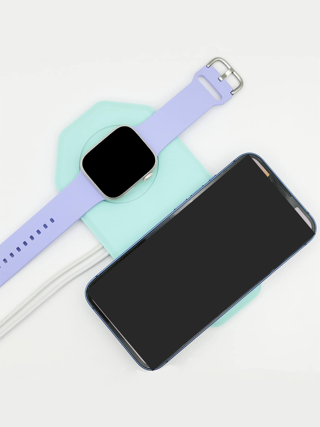 2 In 1 Silicone Wireless Charger Case Compatible With iPhone & Apple Watch - Blue - View 1