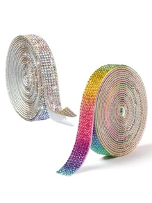 1pc Rhinestone Decor Ribbon, Shiny Strip For DIY Crafting - Multicolor - View 3