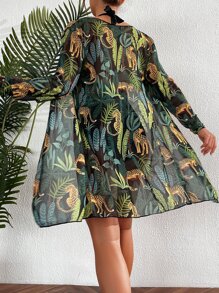 Swim Lushoire Summer Beach Tropical Print Halter Triangle Bikini Set With Kimono