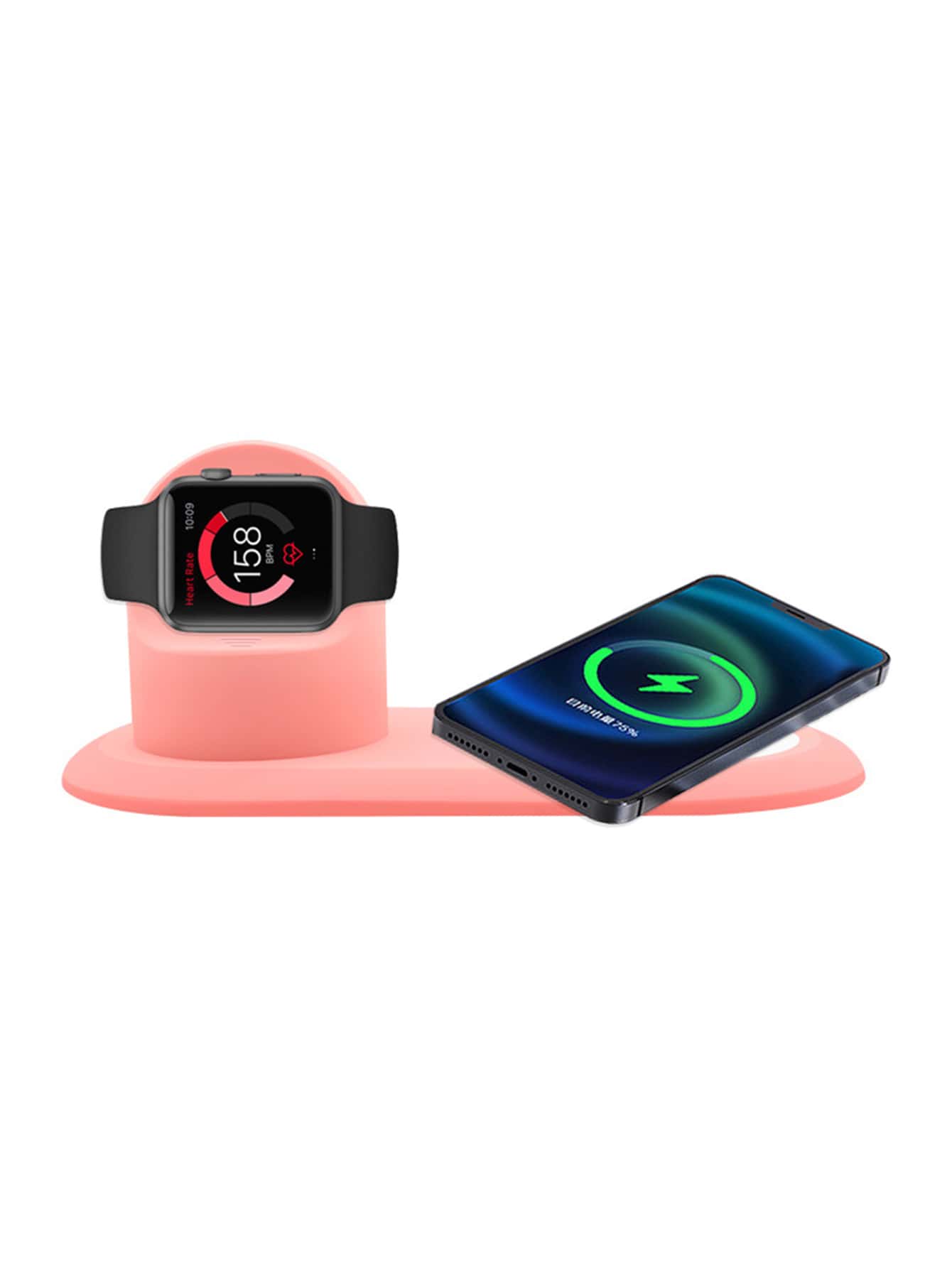 2 In 1 Silicone Phone Charger Stand Compatible With iPhone & Apple Watch - Pink - View 1
