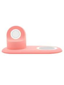 2 In 1 Silicone Phone Charger Stand Compatible With iPhone & Apple Watch - Pink - View 3