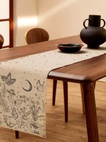1pc Plant & Mushroom Pattern Table Runner, Modern Polyester Table Runner For Home - Multicolor - View 1