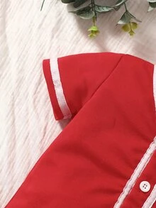 男嬰字母補丁細節撞色滾邊襯衫和短褲 - 紅色 - 查看 5