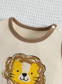 Đứa bé trai Đồ họa Hoạt hình Áo liền thân - Màu Khaki - Xem 4