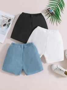 SHEIN Toddler Boys 3pcs Letter Patched Detail Shorts - Multicolor - View 2